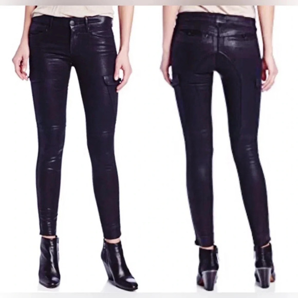 Habitual Denim Annex Onyx High Rise Cargo Pants Skinny Zipper Leg Stretchy - Picture 2 of 12